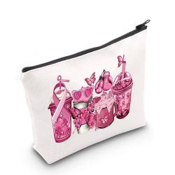 AKTAP Brustkrebs-Bewusstseins-Kaffeetassen, Make-up-Tasche, Brustkrebs-Überlebende, Geschenke, rosa Schleife, inspirierendes Geschenk für Krieger, Kaffeetassen-Tasche, modisch von AKTAP