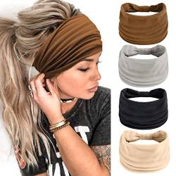 4 Stück Stirnbänder Damen Frauen Breites Haarband Haarreifen für Mädchen Boho Knot Elastische Lauf Yoga Kopfwickel Haarbänder Elastische Haarschmuck von AKTVSHOW