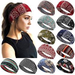 AKTVSHOW 12 Stück Stirnbänder für Damen, Boho-Mode, breites Stirnband, rutschfest, Yoga, Workout, Sport, Haarband, Haar-Accessoires von AKTVSHOW