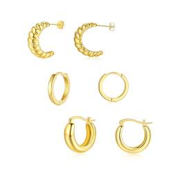 Creolen Gold Ohrringe Set, 3Paar 14k Vergoldete Ohrringe Creolen Tropfen Ohrringe, Drop Twist Hoop Goldene Ohrringe für Damen Mädchen Herren von AKUSESALI