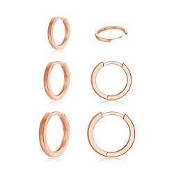 Creolen Silber 925, 3 Paare Ohrringe Silber 925 für Damen Herren Mädchen, Klein Creolen Silber Knorpel Tragus Helix Schlafen Ohrringe Set 9 11 14mm (Rosegold) von AKUSESALI