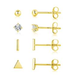 Ohrstecker Silber Set Damen Ohrringe Set Weißgold Silber Ohrstecker 4 Paar lKnorpel Schlaf Kleine Ohrringe Ohrstecker Für Damen, Mädchen und Herren (gold) von AKUSESALI