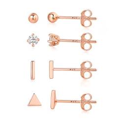 Ohrstecker Silber Set Damen Ohrringe Set Weißgold Silber Ohrstecker 4 Paar lKnorpel Schlaf Kleine Ohrringe Ohrstecker Für Damen, Mädchen und Herren (rosegold) von AKUSESALI