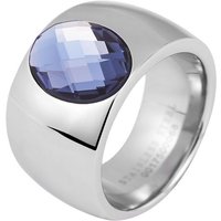 AKZENT Fingerring Isadora Edelstahl Damenring silber Gr. 56 – 62, Glasstein blau, Damen Ring von AKZENT