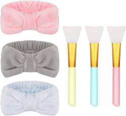 AKlamater 3 Stck Spa Stirnband, Haarband fr Make up Kopfband weich korallenrot aus Fleece Stirnband mit 3PCS Silikonbrsten fr Duschen und Gesicht waschen(Grau?Hellblau?Rosa) von AKlamater