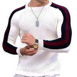 ALAIYO Strickpullover Herren Rundhalsausschnitt Mode Lässig Herren Pullover Frühling Und Herbst Einfache Klassische Basic Vielseitige Herren Pullover Herren Strickwaren C-White XL von ALAIYO