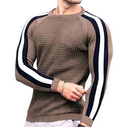 ALAIYO Strickpullover Herren Rundhalsausschnitt Mode Lässig Herren Pullover Frühling Und Herbst Einfache Klassische Basic Vielseitige Herren Pullover Herren Strickwaren D-Khaki XL von ALAIYO