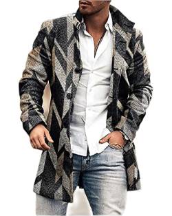 Mantel Herren Druck Einreihig Mittlere Länge Coat Herren Slim Fit Temperament Mode Tweed Mantel Herren Urban Gentleman Langarm Anzüge Herren DY-04 L von ALAIYO