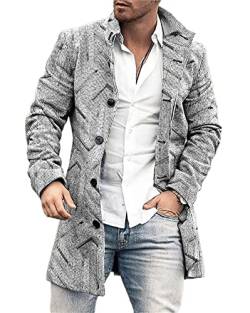 Mantel Herren Druck Einreihig Mittlere Länge Coat Herren Slim Fit Temperament Mode Tweed Mantel Herren Urban Gentleman Langarm Anzüge Herren DY-07 L von ALAIYO