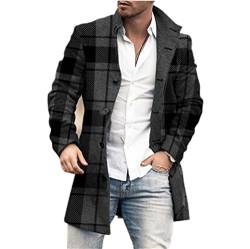 Mantel Herren Druck Einreihig Mittlere Länge Coat Herren Slim Fit Temperament Mode Tweed Mantel Herren Urban Gentleman Langarm Anzüge Herren DY-13 M von ALAIYO