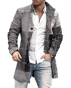 Mantel Herren Druck Einreihig Mittlere Länge Coat Herren Slim Fit Temperament Mode Tweed Mantel Herren Urban Gentleman Langarm Anzüge Herren DY-16 3XL von ALAIYO