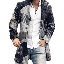 Mantel Herren Druck Einreihig Mittlere Länge Coat Herren Slim Fit Temperament Mode Tweed Mantel Herren Urban Gentleman Langarm Anzüge Herren DY-18 L von ALAIYO