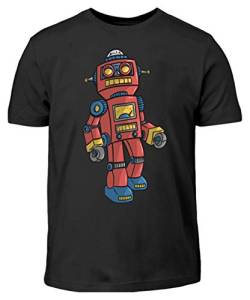 Roboter Vintage Robotik Robodance Sci-Fi Nerd Retro Blechroboter Geschenk - Kinder T-Shirt -9/11 (134/146)-Schwarz von ALBASPIRIT