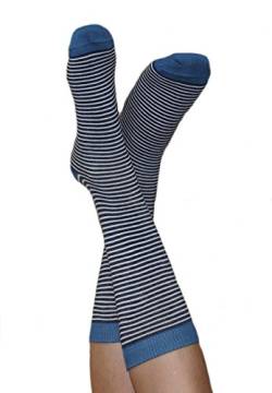 2 Paare Damen Herren Socken Ringelsocken Bio-Baumwolle Geringelt Gestreift (as3, numeric, numeric_35, numeric_38, regular, regular, dunkulblau-Natur) von ALBERO NATUR