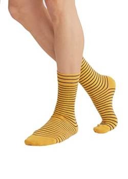 ALBERO NATUR Strümpfe Socken 6 Paar Damen Herren Bio-Baumwolle Geringelt Gestreift (43-46, senfgelb-dunkelblau) von ALBERO NATUR