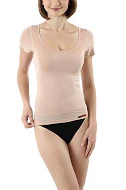 ALBERT KREUZ Business Damenunterhemd unsichtbar aus Micromodal Light atmungsaktiv Kurzarm extra-tiefer Rundausschnitt Hautfarbe Nude, Gr. XL/42-44 von ALBERT KREUZ