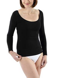 ALBERT KREUZ Damen Langarm Unterhemd mit tiefem weiten Ausschnitt Stretch-Baumwolle schwarz Größe XS (34-36) von ALBERT KREUZ