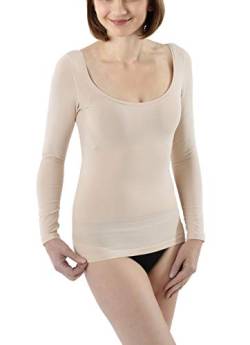 ALBERT KREUZ Damen Langarm Unterhemd mit tiefem weiten Ausschnitt Stretch-Baumwolle unsichtbar Hautfarbe Größe L (40-42) von ALBERT KREUZ