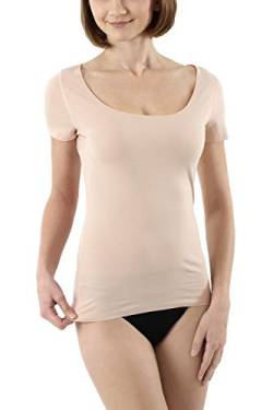 ALBERT KREUZ Damen Lasercut nahtlos Clean Cut Unterhemd Kurzarm mit tiefem Rundausschnitt aus Baumwolle Elastan unsichtbar - Hautfarbe Größe L (40-42) von ALBERT KREUZ