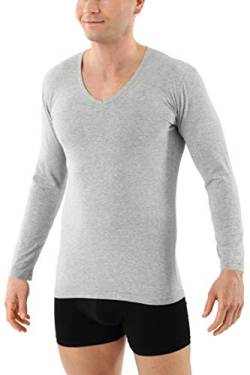 ALBERT KREUZ Herren Langarm-Unterhemd Bio-Baumwolle mit Elastan V-Ausschnitt grau 07/XL von ALBERT KREUZ