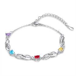 ALBERTBAND Armbänder Personalisiertes Silber Infinity Armband mit 1-7 Namen und Charms Simulierte Geburtssteine Verstellbare Armbänder für Frauen Mädchen (4 names) von ALBERTBAND