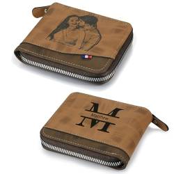 ALBERTBAND Geldbörse Herren Personalisiert Foto Leder - Portmonee Portemonnaie Groß mit Münzfach - Zip Brieftasche Geschenk für Männer Papa Vatertag Weihnachten (C-Foto&Letter) von ALBERTBAND