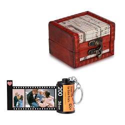 ALBERTBAND Personalisiert Schlüsselanhänger mit Eigenem Foto Gravur Bedrucken mit 5/8/10/15/20 Stück Fotofilm-Rollen Schlüsselbund Geschenk für Weihnachten Geburtstag (FilmRoll+Vintage Box) von ALBERTBAND