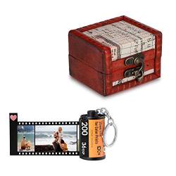 ALBERTBAND Personalisiert Schlüsselanhänger mit Eigenem Foto Gravur Bedrucken mit 5/8/10/15/20 Stück Fotofilm-Rollen Schlüsselbund Geschenk für Weihnachten Geburtstag (FilmRoll+Vintage Box-8pcs) von ALBERTBAND