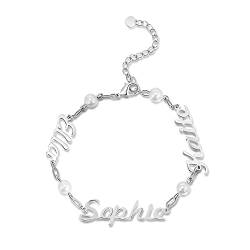 ALBERTBAND Personalisierte Armbänder Benutzerdefinierte 2/3 Namen Perlenarmband Verstellbare Kette in Silber 925 Jubiläumsgeschenk für Mutter Beste Freunde (Silver) von ALBERTBAND