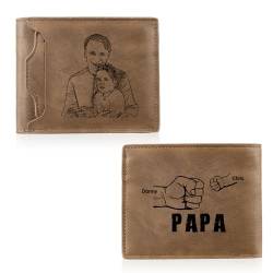 ALBERTBAND Personalisierte Papa Geldbörsen Leder Foto Namen Brieftasche Braunes Portemonnaie für Männer Geschenke für Männer Vatertag Weihnachten (b-2 Name) von ALBERTBAND