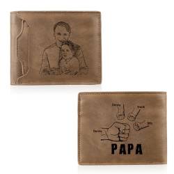 ALBERTBAND Personalisierte Papa Geldbörsen Leder Foto Namen Brieftasche Braunes Portemonnaie für Männer Geschenke für Männer Vatertag Weihnachten (b-4 Name) von ALBERTBAND