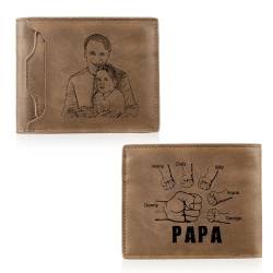 ALBERTBAND Personalisierte Papa Geldbörsen Leder Foto Namen Brieftasche Braunes Portemonnaie für Männer Geschenke für Männer Vatertag Weihnachten (b-6 Name) von ALBERTBAND