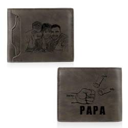 ALBERTBAND Personalisierte Papa Geldbörsen Leder Foto Namen Brieftasche Braunes Portemonnaie für Männer Geschenke für Männer Vatertag Weihnachten (c-3 Name) von ALBERTBAND