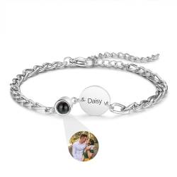 ALBERTBAND Personalisierte Projektion Armband Foto Armband mit Bild Rostfreier Stahl Personalisierte Geschenke für Damen, Mädchen, Freundinnen, Ehefrauen, Großmütter, Paare (Rund-Silber) von ALBERTBAND