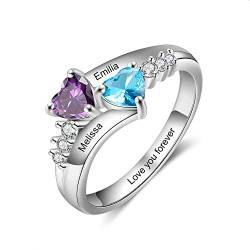 ALBERTBAND Ringe für Frauen Personalisierter Ring mit 2-5 simulierten Geburtssteinen Silber Verlobungsringe Gravur Damen Mutter Großmutter Geschenk zum Muttertag (2 Steine, 54 (17.2)) von ALBERTBAND