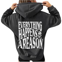 ALCRISP Damen Hoodie Backprint Kapuzenpullover Frauen Oversized Pullover mit Spruch Sweatshirt mit Kapuze Freizeit Sport Langarmshirt Streetwear Pulli, Dunkelgrau, M von ALCRISP