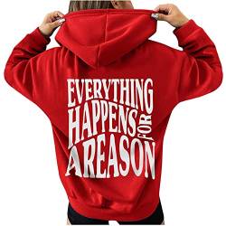 ALCRISP Damen Hoodie Backprint Kapuzenpullover Frauen Oversized Pullover mit Spruch Sweatshirt mit Kapuze Freizeit Sport Langarmshirt Streetwear Pulli, Rot, S von ALCRISP