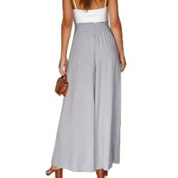 ALCRISP Hose Damen Sommer High Waist Plissee Palazzo Hose mit Gummizug Weites Bein Chiffon Freizeithose Elegante Einfarbig Marlenehose für Frauen, Grau-1, XL von ALCRISP