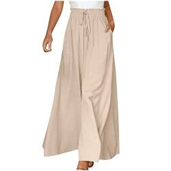 ALCRISP Hose Damen Sommer High Waist Plissee Palazzo Hose mit Gummizug Weites Bein Chiffon Freizeithose Elegante Einfarbig Marlenehose für Frauen, L von ALCRISP