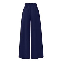 ALCRISP Hose Damen Sommer High Waist Plissee Palazzo Hose mit Gummizug Weites Bein Chiffon Freizeithose Elegante Einfarbig Marlenehose für Frauen leichte Sommerhose, Damen von ALCRISP