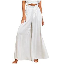 ALCRISP Hose Damen Sommer High Waist Plissee Palazzo Hose mit Gummizug Weites Bein Chiffon Freizeithose Elegante Einfarbig Marlenehose für Frauen von ALCRISP