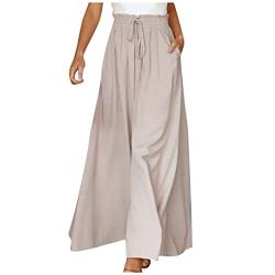 ALCRISP Hose Damen Sommer High Waist Plissee Palazzo Hose mit Gummizug Weites Bein Chiffon Freizeithose Elegante Einfarbig Marlenehose für Frauen von ALCRISP