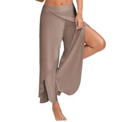 ALCRISP Hose Damen Sommer Wickelhose mit Schlitz Weites Bein Yogahose Leicht Luftige Sommerhose Dünne Bequeme Sporthose für Frauen von ALCRISP