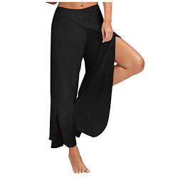 ALCRISP Hose Damen Sommer Wickelhose mit Schlitz Weites Bein Yogahose Leicht Luftige Sommerhose Dünne Bequeme Sporthose für Frauen von ALCRISP