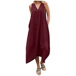 ALCRISP Kleid Leinen Damen Sommer Ärmellos Strandkleid Damen Lang Boho Leinenkleid Damen Sommer Große Größen Sommerkleid Leinen Midi Leinenkleider Damen Sommer Wadenlang von ALCRISP