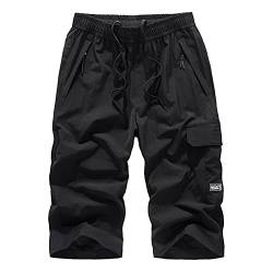 ALCRISP Kurze Hosen Herren 3/4 Cargo Sport Shorts Regular Fit Bermuda Sommer Herren-Shorts mit Reißverschluss Taschen Outdoor Jogginghose Cargohose Kurz in Übergröße für Männer, Schwarz, 3XL von ALCRISP