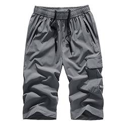 ALCRISP Kurze Hosen Herren 3/4 Cargo Sport Shorts Regular Fit Bermuda Sommer Herren-Shorts mit Reißverschluss Taschen Outdoor Jogginghose Cargohose Kurz in Übergröße für Männer von ALCRISP