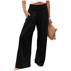 ALCRISP Leichte Sommerhose, Damen Leinenhose Damen Sommer Lang Weites Bein Sommerhose High Waist Bequem Luftig Leinen Freizeithose Leicht Elegant Locker Schlupfhose Stoffhose Palazzo Hose Wickelhose von ALCRISP