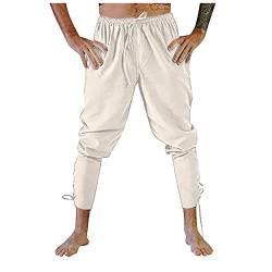 ALCRISP Leinenhose Herren Mittelalter Hose Piratenhose Kostüm Schnürhose Wikinger Renaissance Steampunk Freizeithose von ALCRISP