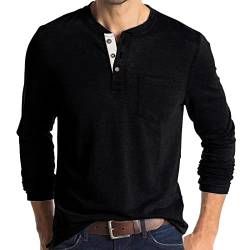 Henley Shirt Herren Langarm Einfarbig Leicht Sommer T-Shirts mit Brusttasche Regular Fit Langarmshirt Casual Tops Männer von ALCRISP